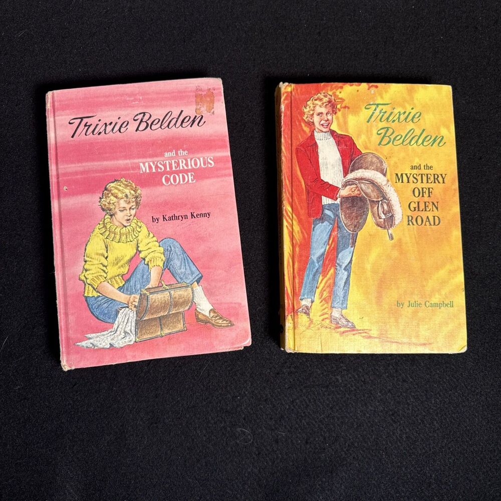 Lot of 2 Trixie Belden Books #7 #5 Vintage Mysterious Code/Glen Road HardBack